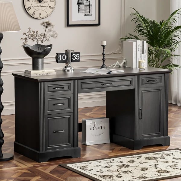 Heritage Black Executive Desk – Natural Wood