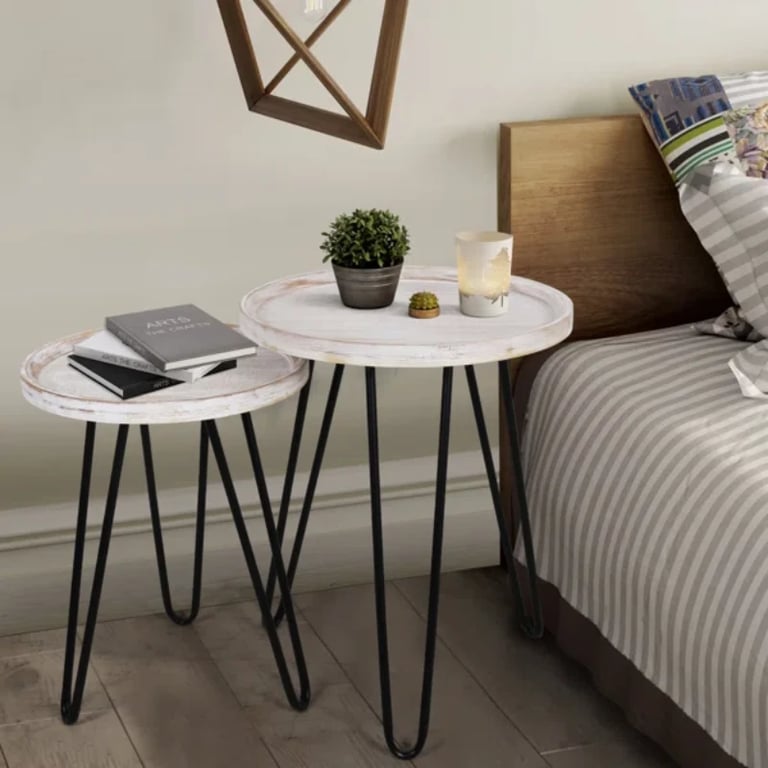 صورة طاولة جانبية حديثة خشب طبيعي هارڤ  - قطعيتن