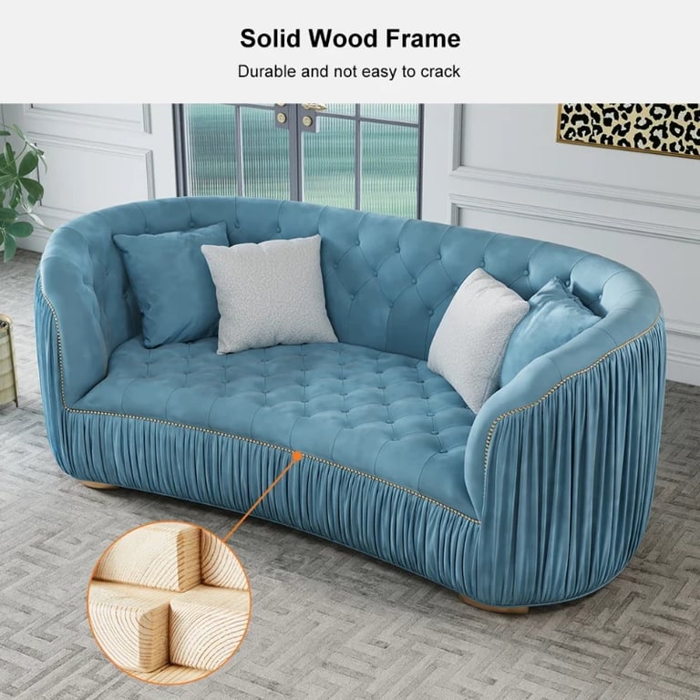 صورة كنبة 'سيلستا' المخملية الزرقاء - 3 مقاعد - خشب طبيعى