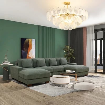 Picture of Veloro U-Shaped Sectional Sofa –  Natural Wood Base