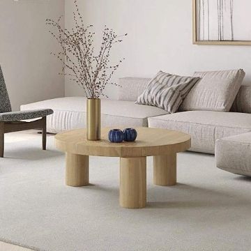 صورة سولا – طاولة قهوة دائرية من الخشب الطبيعي لغرف المعيشة العصرية