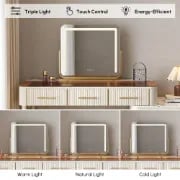 Velona Vanity Set – Natural Wood with Glass & Marble-Look Surfaces, LED Mirror & Chair