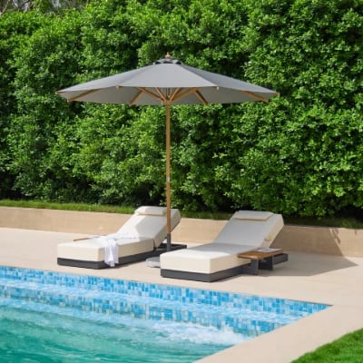 Picture of Lorigin Wooden Outdoor Lounger with side table - Natural wood