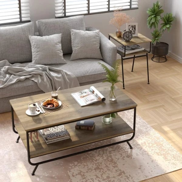 Smyth 4 - Legs Rectangular Coffee Table with Storage, Brown & Black