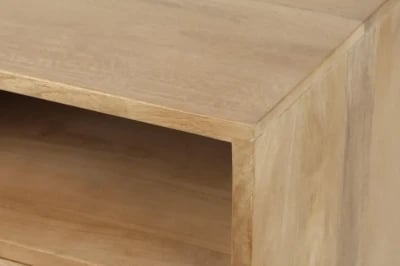 Zoya –Natural Wood Rattan Bedside Cabinet with Door & Open Shelf