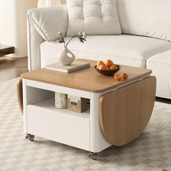 صورة راڤون – طاولة قهوة بيضاوية بسطح من الخشب الطبيعي وقاعدة معدنية حديدية