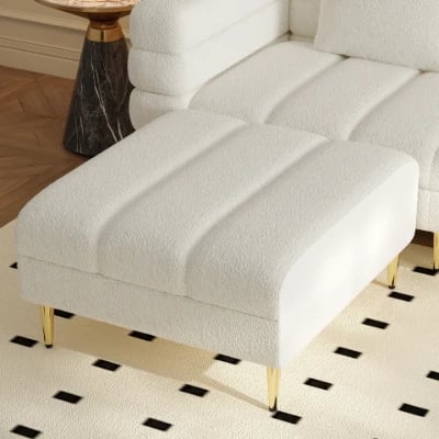 Amélis– Modern Natural Wood Sofa Set with Armchair and Ottoman, Golden Legs