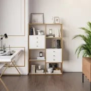 Picture of Auro Modern Bookshelf with Storage Drawers - Natural wood