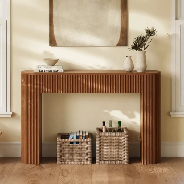 Linea Fluted Console Table – Natural Wood