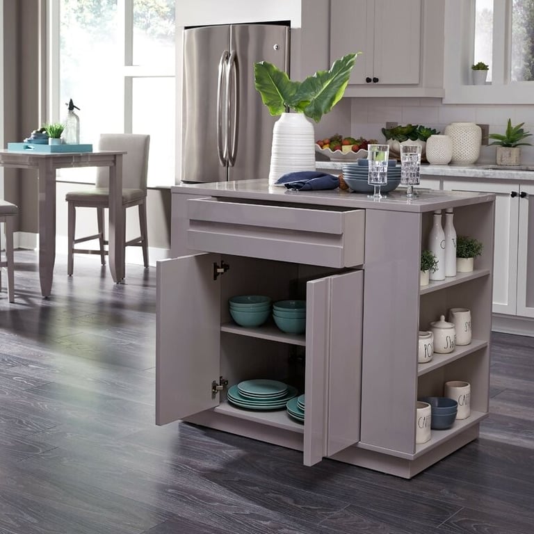 Rivie Kitchen Island Modern Storage Unit - Natural Wood