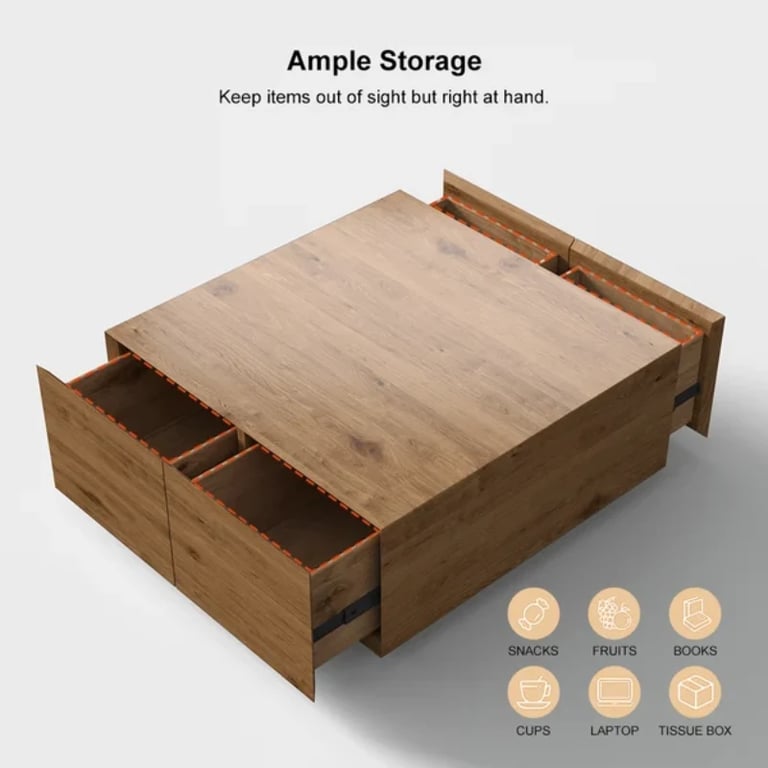 صورة بيلا طاولة قهوة من الخشب الطبيعي - 4 أدراج
