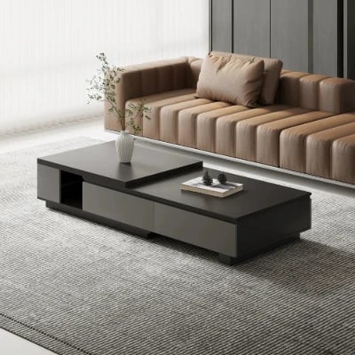 Cylora Coffee Table with Hidden Drawers – Natural Wood