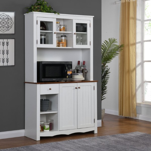 Dodwle Dining Hutch Classic Storage Cabinet with Glass Doors - Natural Wood