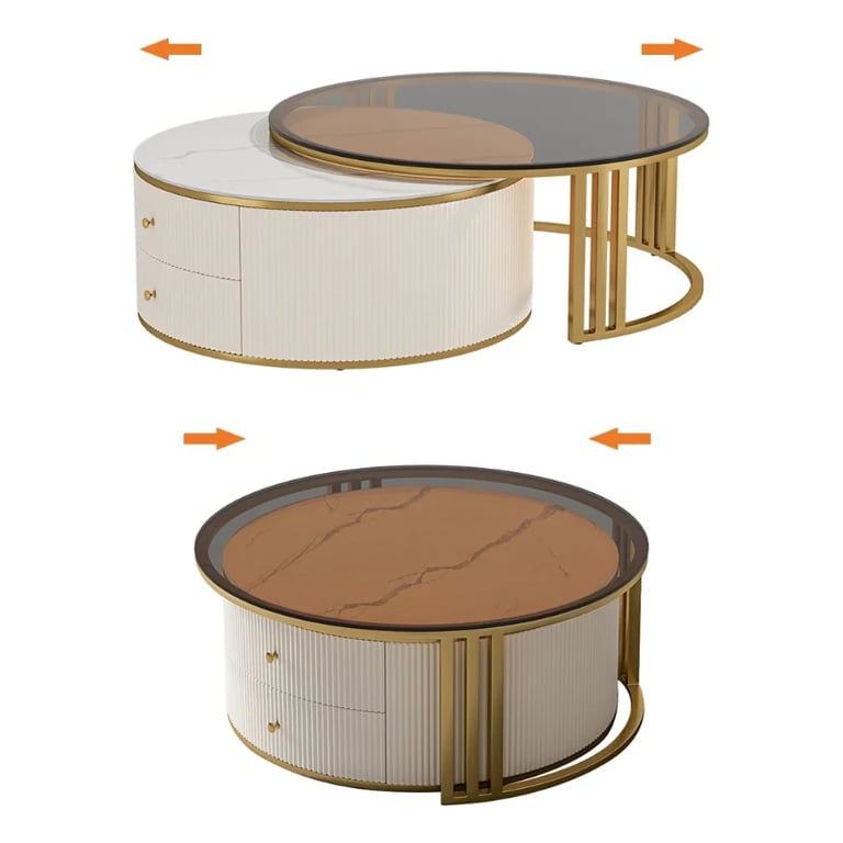 صورة طاولة قهوة ريفييرا – خشب طبيعي بسطحين زجاجي ورخامي فاخر