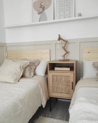 Calvia – Natural Wood Bedside Table with Tall Design & Woven Door