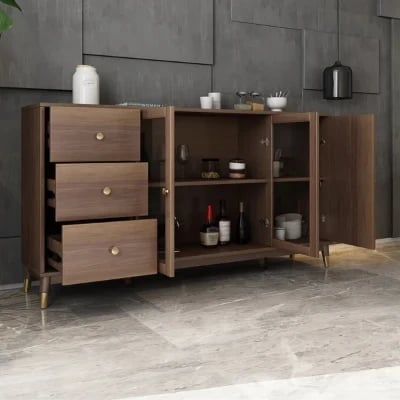 Atacha Modern Sideboard – Natural Wood with Drawers and Shelves
