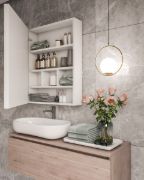 Picture of Peria – Multifunctional LED Bathroom Mirror with Natural Wood Storage