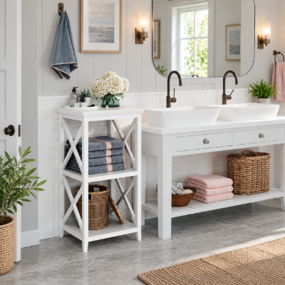 Picture of Scarlett Free-Standing Bathroom With Shelves - natural wood
