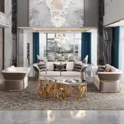 Aveline Sofa Set – 3-Seater Sofa & 2 Armchairs with Elegant Gold Accents