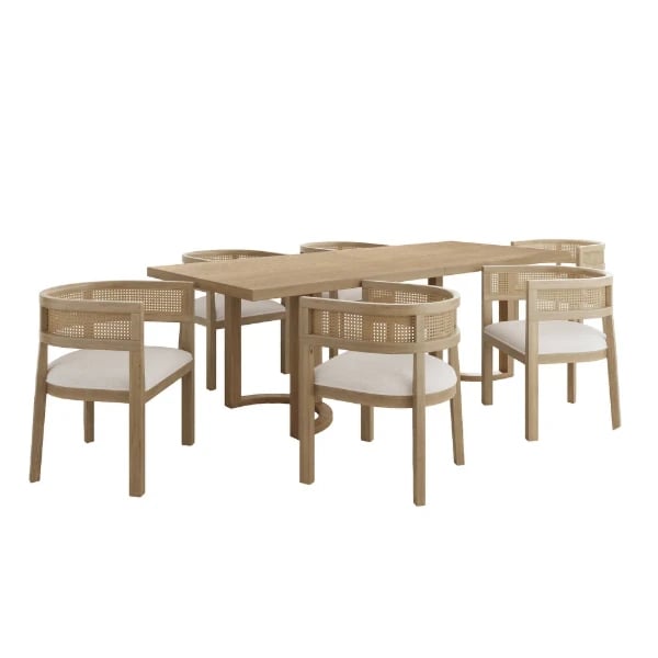 Lioren Dining Set – Natural Wood & Rattan