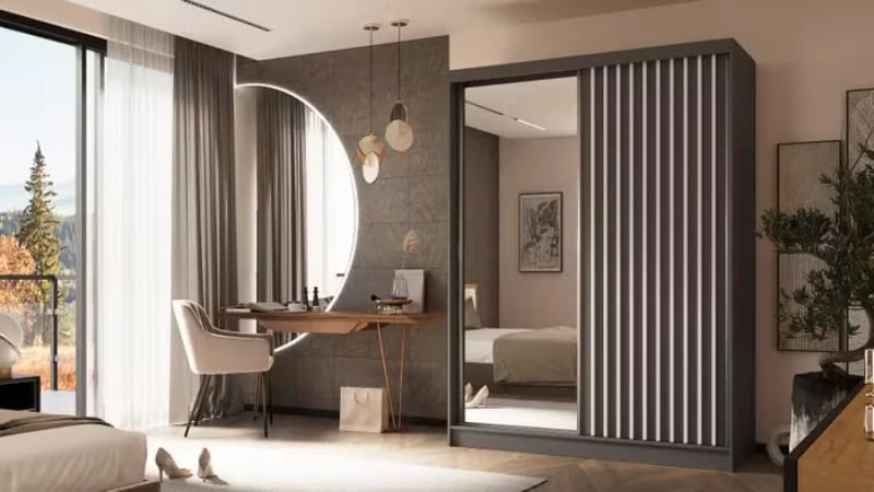 Picture of Lamelo Natural wood Wardrobe with Mirror