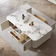 Élivane – Coffee Table & TV Unit Set with Marble and Gold Accents