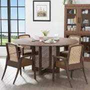 Ravina – Round Dining Table Set with Chairs | Natural Wood & Rattan