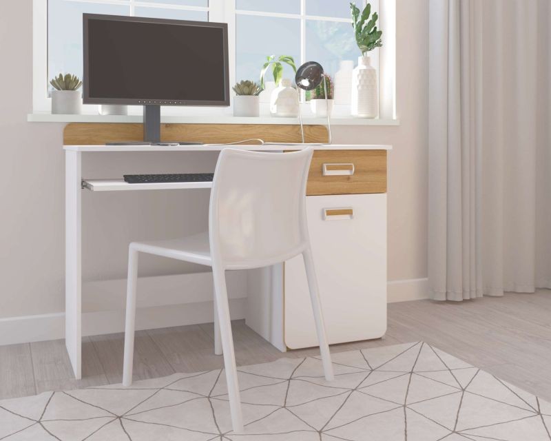 Picture of Melora Natural Wood Desk with Drawer & Storage Cabinet – Modern Design