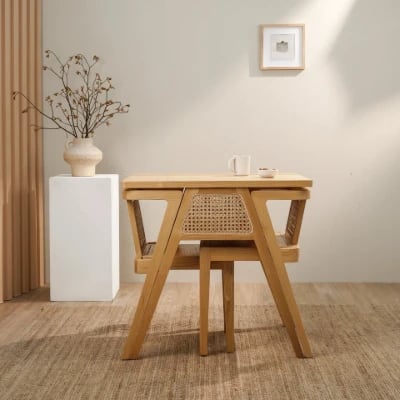 Picture of Navo Natural Wood Dining Set – Woven Backrest