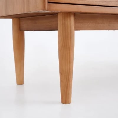 Prosy Kitchen Cabinet – Natural Wood with Glass Doors and Gold Handles