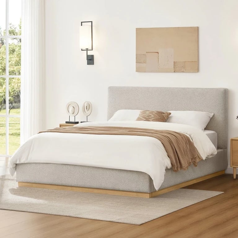 Lunessa Upholstered Queen Bed – Natural Wood