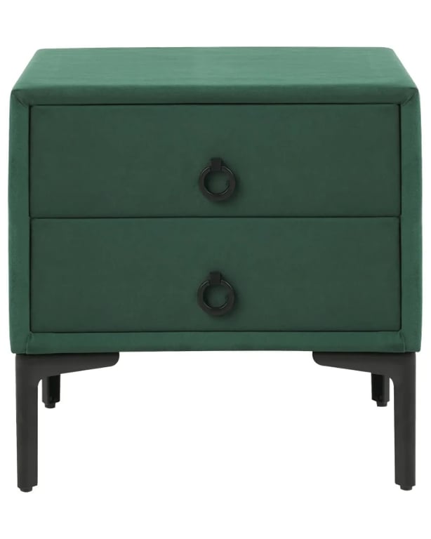 Aureva – Upholstered Bedside Table with 2 Drawers & Metal Legs
