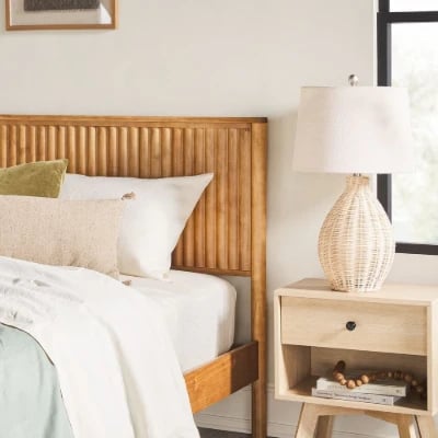 Arden Natural Wood Bed – Vertical Slat Headboard