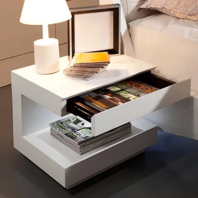 Vens Nightstand – Single Drawer with LED Light and Natural Wood Frame