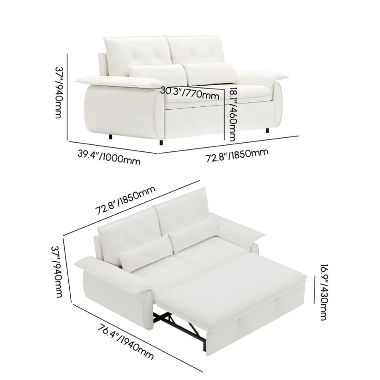 Velin Convertible Sofa Bed – Padded Arms with Natural Wood Frame