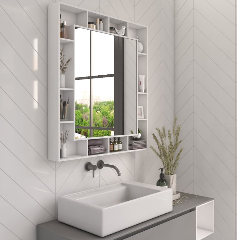 Picture of Gogcha – Natural Wood Bathroom Mirror with Storage Shelves