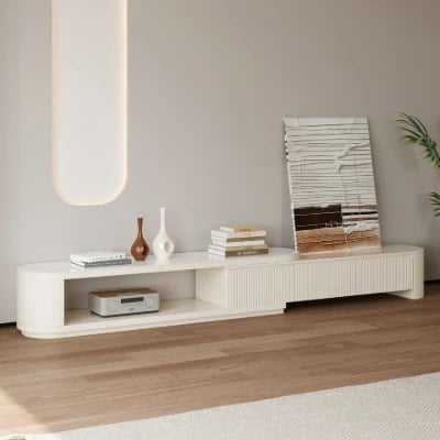 Levanto Set – Extendable TV Unit and Coffee Table with Marble-Effect Top