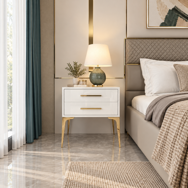 Picture of Hype Nightstand – Glossy Modern Design with Two Drawers and Gold Legs