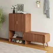 Lunaro – Modular Shoe Cabinet with Sliding Bench | Natural Wood