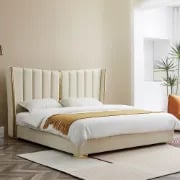 Picture of Luxe Haven Upholstered Bed – Elegant Ivory & Gold
