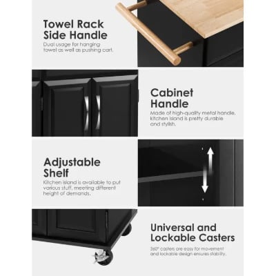 Wide Rolling Kitchen Island with Solid Wood Top