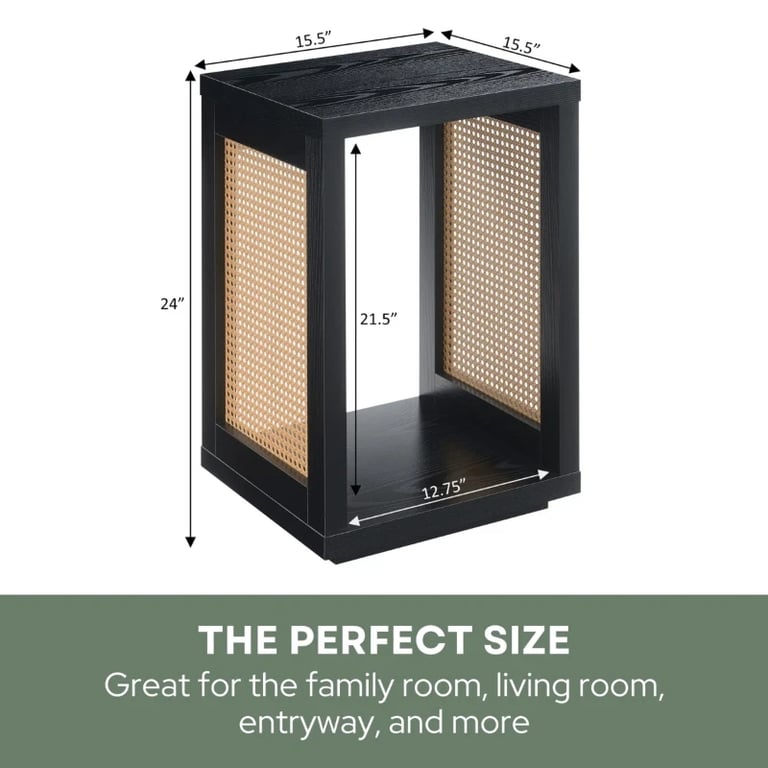 Siems Natural Wood & Rattan Side Table – Minimal Design