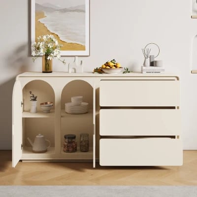 صورة أركا بوفيه خشب طبيعي – واجهة منحوتة بحواف ناعمة مستديرة