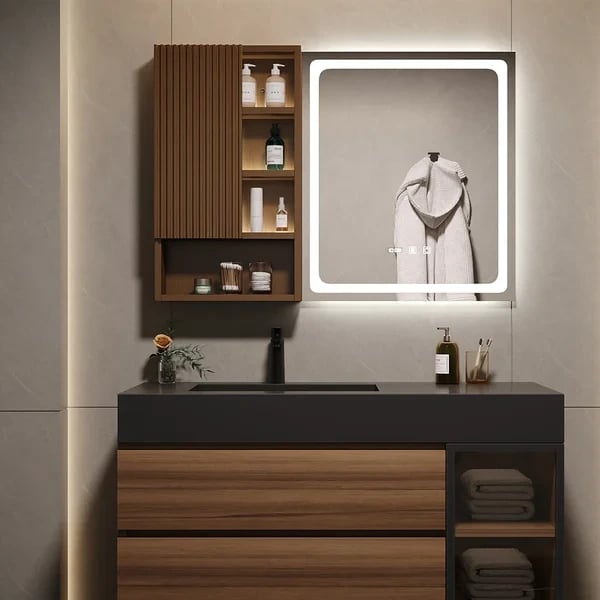 Julia lighted bathroom mirror with moving back storage