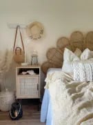 Calvia – Natural Wood Bedside Table with Tall Design & Woven Door