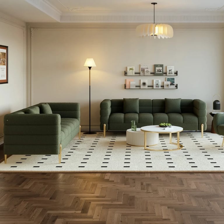 Verdi Sofa Set – Two Sofas in Modern Design made of Natural Wood with Gold Legs