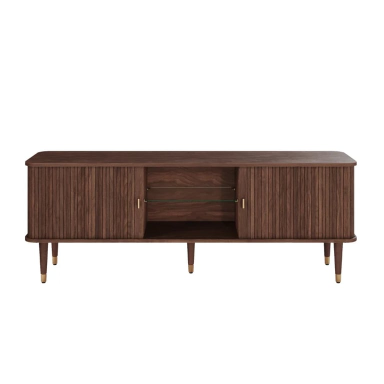 Modern TV Unit with Slatted Front – Natural Wood