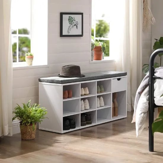 Picture of STODA Shoe Storage Bench With Drawers - White