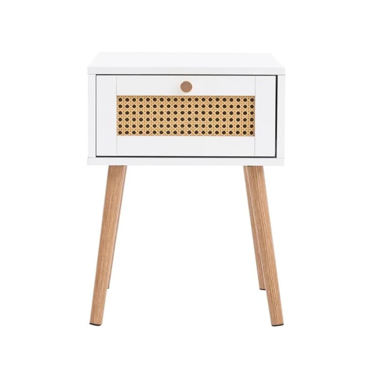 Lunita – Natural Wood & Rattan One-Drawer Bedside Table