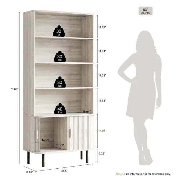 Elise - Natural Wood Bookshelf with Bottom Storage Cabinet